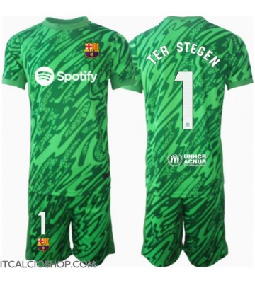 Barcelona Ter Stegen #1 Portiere Seconda Maglia Bambino 2024-25 Manica Corta (+ Pantaloni corti)